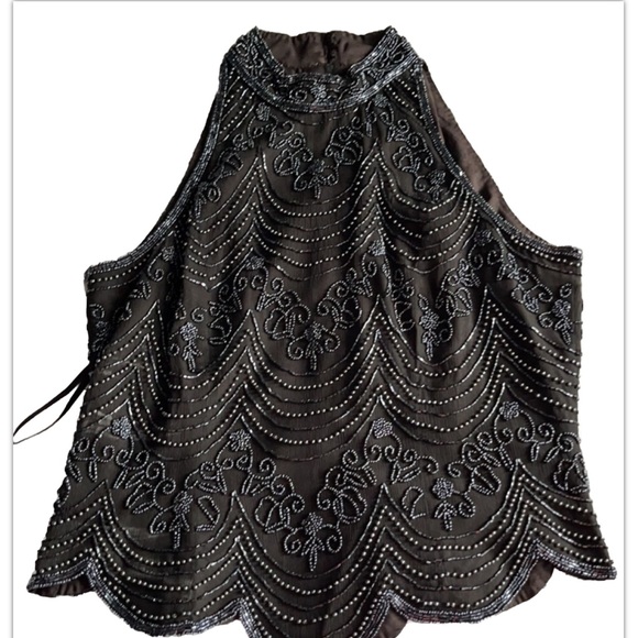 Appellate Boutique sequin black top with scalloped edges ladies Medium - Picture 1 of 8